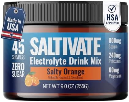 Electrolytes Powder, Salty Orange, 800mg Sodium, 45 Servings by Saltivate