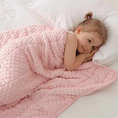 Kids Weighted Blanket Twin 5lbs (36"×48",Pink) Breathable Soft Minky Weighted Throw Blanket for All Season,Heavy Blanket with Premium Glass Beads by HulooSleep