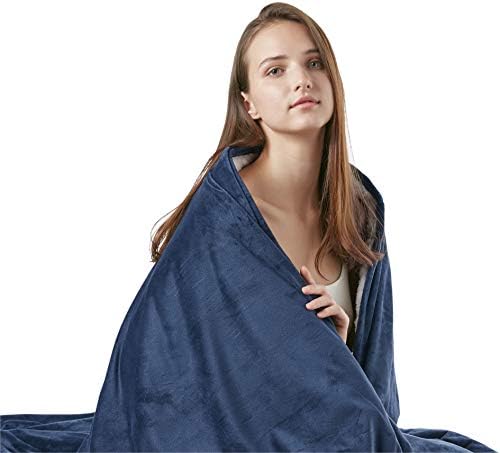 Weighted Blanket for Adults 20lbs, Queen Size Soft Cozy Fleece Sherpa Heavy Blankets for Sofa Bed, Dual Sided Comfort, Navy Blue, 60x80 Inch by DegreesofComfort