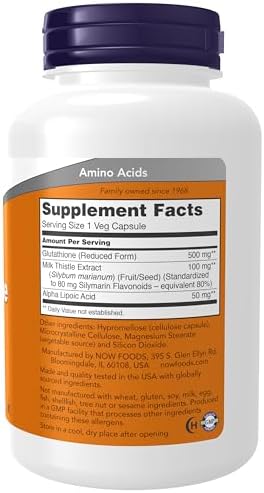 Now Foods Supplements, Glutathione 500 mg, with Milk Thistle Extract & Alpha Lipoic Acid, Free Radical Neutralizer*, 120 Veg Capsules, Beige - Image 2
