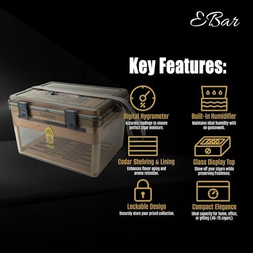 Your Elegant Bar Airview Large Cigar Humidor Box | Lockable Travel Friendly Desktop Humidor with Built-in Digital Hygrometer and Humidifier – Premium Cedar Interior Cigar Case Holds 50 cigars - Image 4