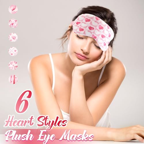Cuffbow 6 Pack Fuzzy Sleep Masks Plush Eye Mask,Heart,Pink - Image 4