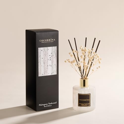 COCORRÍNA Reed Diffuser - Mahogany & Teakwood 6.7 fl oz Scented Diffuser with 8 Sticks Home Fragrance Reed Diffuser for Bathroom Shelf Decor - Image 2