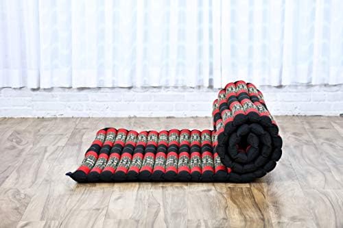Leewadee - Kapok Roll Mat – Handcrafted Folding Sleep & Relaxation Mattress from Thailand, Ideal as Guest Bed, Camping Mat, Yoga Mat or Traditional Futon, 75 x 39 inches, Black Red - Image 6