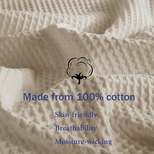 100% Egyptian Cotton Waffle Weave Throw Blanket for Bed Couch Sofa Home Decor, Soft Lightweight Bed & Couch Blanket for All Seasons (Light Khaki - Twin Size - 66 * 90") - Image 4