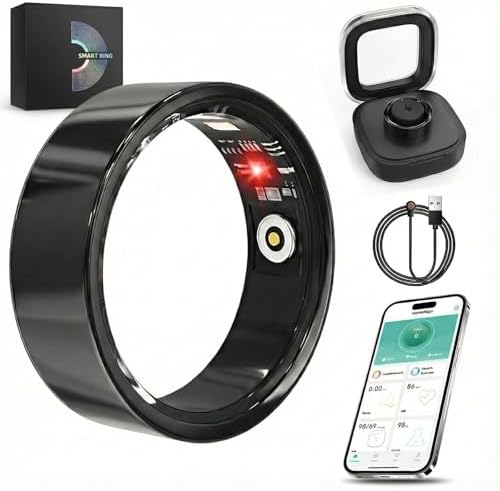 Luxelle Smart Ring Fitness Tracker with Sleep Monitor, Heart Rate, Blood Oxygen, Step Counter, 128 Sports Modes, IP68 Waterproof, Magnetic Charging, Compatible with iOS & Android by Luxelle