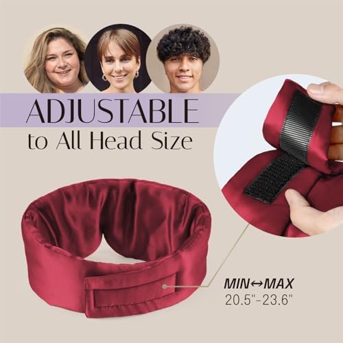 Silk Sleep Mask Soft Pressureless: 100% Mulberry Silk for Eye Skin Anti Wrinkles, Large Size for Total Blackout, Adjustable Wide Velcro Ear Cover, Burgundy - Image 7
