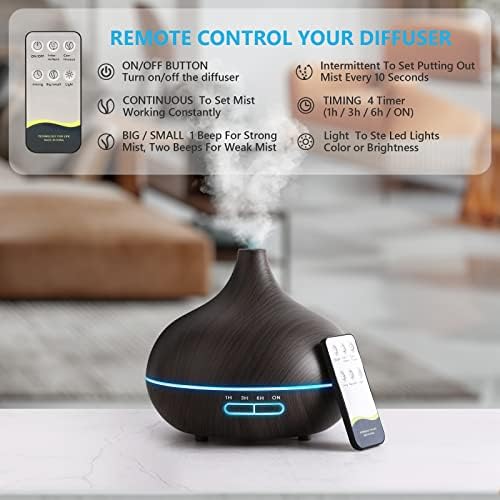 Diffusers for Essential Oils Large Room, 550ml Essential Oil Diffusers with Remote Control, Ultrasonic Oil Diffuser with Timer, 7 Colors Light for Bedroom - Image 2