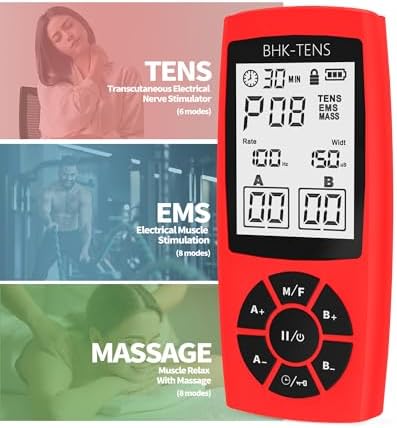 Rechargeable TENS Unit Machine for Pain Relief Therapy, Electronic EMS Muscle Stimulator for Shoulder Pain Relief, TENS&EMS Stimulator for Back Pain, Shoulder Neck Pain Relief, Sciatica Pain, red - Image 5