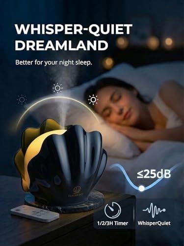 Essential Oil Diffuser 260ML, Shell Aroma Diffuser with Remote Control Humidifier with 7 Colors LED Night Light for Bedroom Home Relaxation (Black) - Image 5