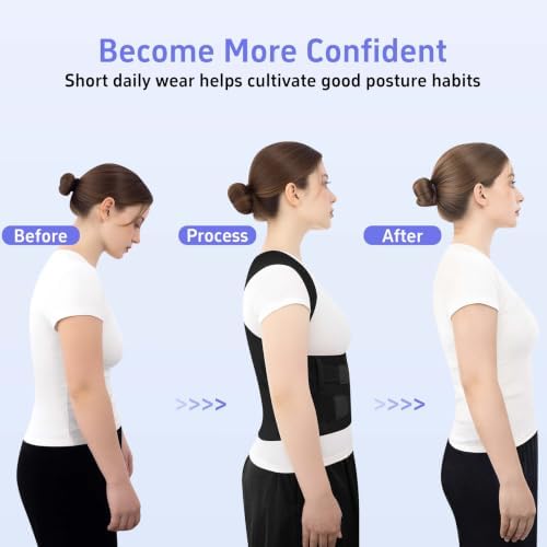 Posture Corrector for Women and Men, Back Brace with Lumbar Support Panel and Adjustable Shoulder Support, Full Back Support Posture Trainer, Back Straightener for Upper Back, Lower Back Support, Rounded Shoulders, Slouching, Hunchback Corrector (Black... - Image 5