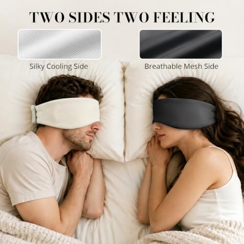 Sleep Mask for Women Men, Reversible Eye Mask Sleeping with Cozy & Cooling Sides, Adjustable Velcro Band, Blackout Face-Hugging Padded Eye Cover for Sleeping Travel Office, Black/White - Image 3