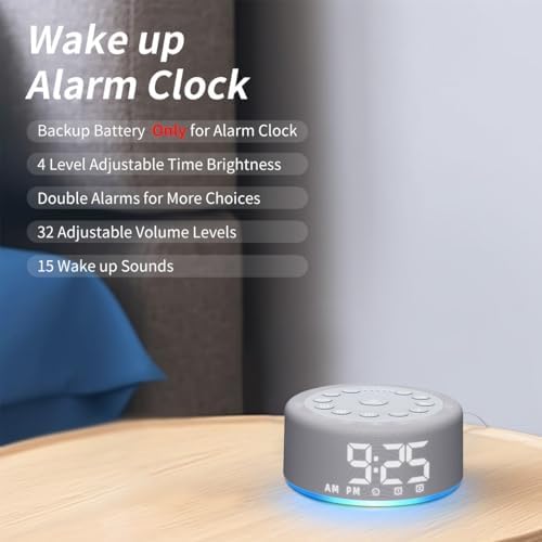 Plug-in Sound White Noise Machine Brown Noise Machine & Alarm Clock with Rechargeable Backup Battery Night Light Dual Alarms 30 Sleeping Sounds for Baby Kids Adults 5 Timers 15 Wake Up Sounds & Memory - Image 4