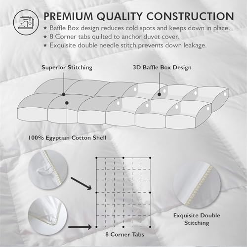 Luxurious White Solid Medium Weight, Oversize Queen Size Goose Feathers Down Comforter for All-Season, 98 X 98 inches, Premium Baffle Box, 100% Egyptian Cotton Cover, 80 oz. Fill Weight - Image 4