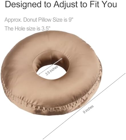 Washable Silky Satin Ear Piercing Pillow with Removable Pillowcase Smooth Cooling Donut Pillows Hole for Ear Pain Relief CNH Sleeping Pressure Sore Side Sleepers Ear Guard Protector, Taupe Cover - Image 6