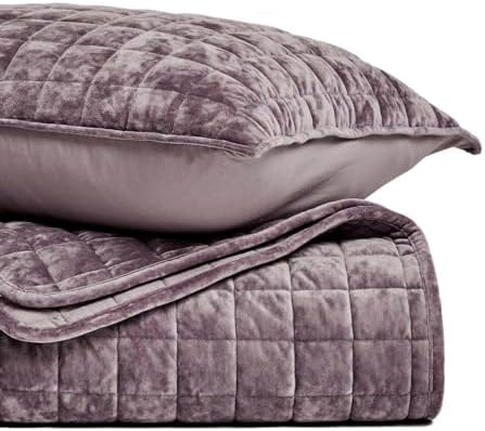 RECYCO Channel Box Stitch Velvet Quilt Set, Full Queen Size, Purple - Image 5