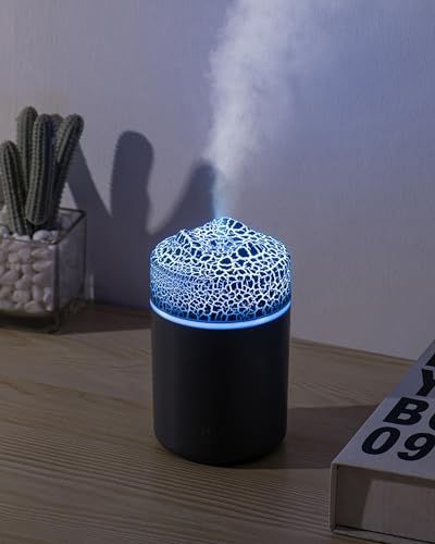 Portable Mini Humidifier, Colorful Volcanic Texture, 300mL Cool Mist Humidifier, USB Powered, Auto Shut-Off. Perfect for Bedroom, Office & Car. by Saunana