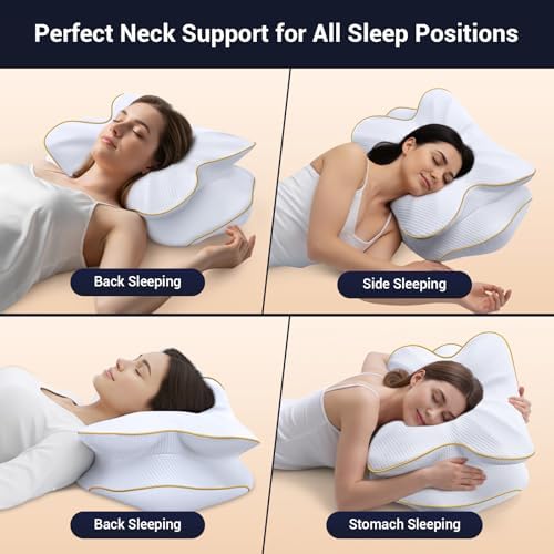 AZBESTPRO Memory Foam Cervical Pillow for Neck Support & Pain Relief, Butterfly Ergonomic Design – 24×15.75×5.7 Inches, Removable 100% Polyester Pillowcase, Suitable for Side & Back Sleepers (Gold) - Image 7