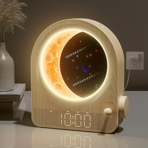 blonbar Sunrise Alarm Clocks for Bedrooms, Stepless Dimmable Moon Lamp Dual Alarm Clock with 12Levels Volume for Heavy Sleepers, 10 Natural Sounds with 30/60/90mins Timer, Gifts for Women by blonbar