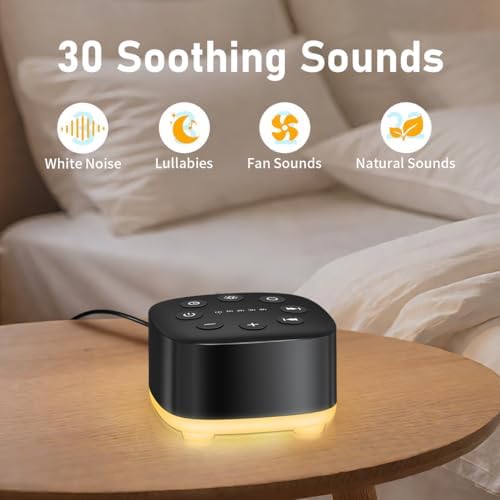 Meditation White Noise Sound Machine 30 Soothing Sounds with 32 Volume Control 12 Night Light 5 Timers Portable Sleep Machine for Travel Powered by AC or USB Sleep Therapy for Baby Kids Adults (Black) - Image 2