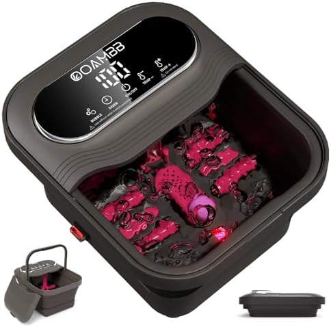 OOAMBB Collapsible Foot Spa with Heat, Bubble and Temp Control, Foot Bath Massager with XL Touch Screen and Massage Rollers, Foot Soaking Tub, Pedicure Foot spa for Stress Relief (Grey) by OOAMBB