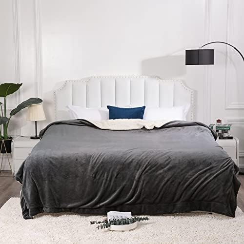NANPIPER King Size Sherpa Blanket, Soft Fleece Throw for Bed, Reversible Thick Fuzzy Blanket for Winter (Grey, 90x108 inches) - Image 3