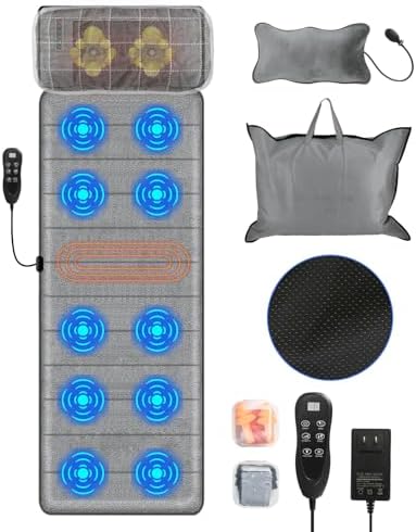 Full Body Massage Mat with Heat,Electric Massage Pad with Shiatsu Neck Back Massage Pillow,Massage Mattress Chair Pad W/ 10 Vibration Motors 3 Heating Levels for Neck,Back&Full Body Pain Relief by Moclever