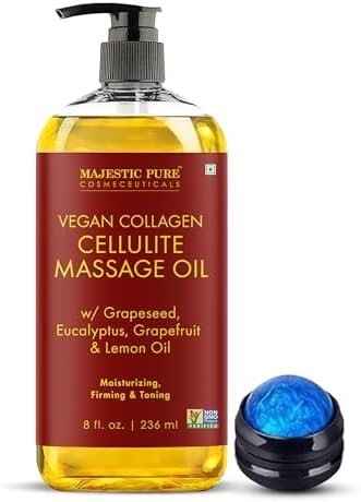 Majestic Pure Cellulite Massage Oil, Toning Body Blend, with Roller 8 Fl Oz by BeautyandPersonalCare