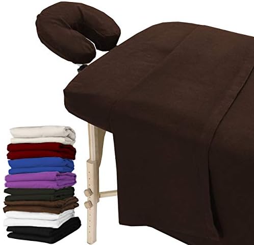 London Linens Extra Thick 3 Piece Set Massage Table Sheets Set - 100% Natural Cotton Flannel - Includes Massage Table Cover, Massage Fitted Sheet, and Massage Face Rest Cover (Mocha) by LONDONLINENS