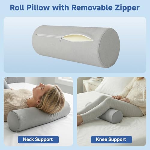 Cervical Neck Pillow for Pain Relief & Sleeping, Ergonomic Posture Pillow Neck Support, Cooling Memory Foam Pillow with Roll Pillow, Orthopedic Contour Pillow for Side Back Stomach Sleepers, Grey - Image 4
