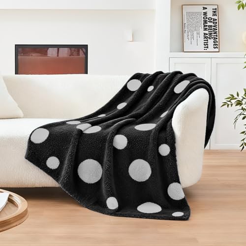CozeCube Reversible Knit Throw Blanket, Black White Polka Dot, 60"x80" - Image 4