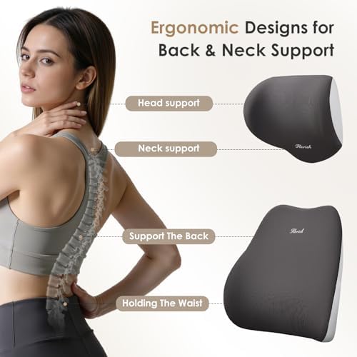 FLORICH Car Seat Cushion & Lumbar Support Pillow & Car Neck Pillow, Ergonomic Memory Foam Driving Seat Cushions for Back & Sciatica Pain Relief, Non-Slip Cushion for Car, Office Chair,Wheelchair-Gray - Image 5