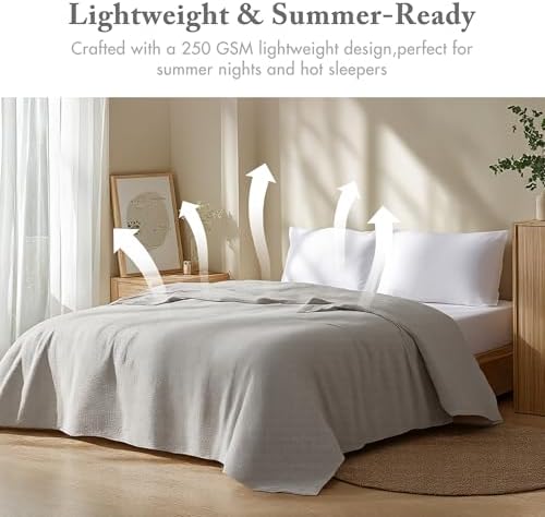 Madison Park 100% Cotton Breathable Twin Size Blanket for Bed, Grey - Image 2
