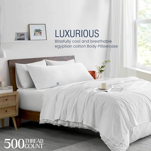 Body Pillow Cover with Zipper 20x72 Cotton Long Body Pillowcase Lumbar Pillow case 100% Egyptian Cotton 500 Thread Count Pack of 1 for Adult Size (White) - Image 3