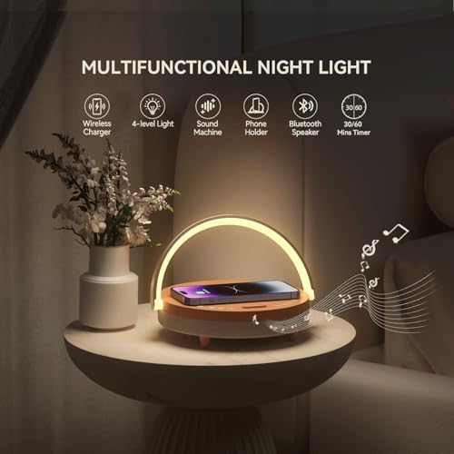 Vivilumens Birthday Gifts for Women 6 in 1 Bedside Lamps with Wireless Charger Bluetooth Speaker White Noise Machine Music Table Lamp Night Light Personalized Gift for Mom Teens Girls(Sound Upgrade - Image 3