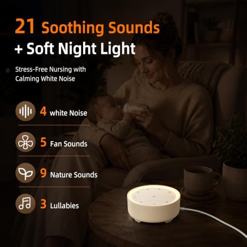 Kipcush White Noise Machine for Sleeping, Baby & Adults, High-Fidelity Non-Looping Sounds, Sleep Sound Machine with Dimmable Night Light, USB Powered, Memory Function, Home, Nursery & Travel - Image 3
