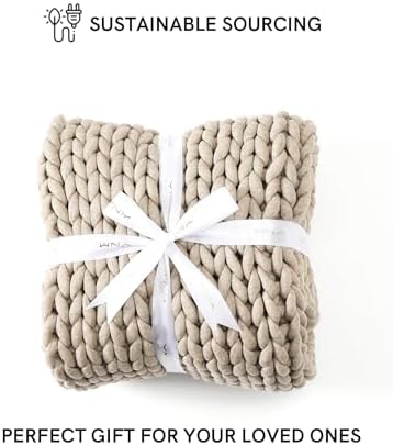 YnM Chunky Throw Blanket, Medium-Weight, Hand Knitted, Skin Friendly, Ventilated and Breathable, Machine Washable, Home Décor Piece for Couch, Sofa and Bed (Beige, 60x80 Inch) - Image 6