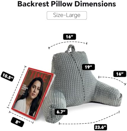 19" Reading Pillow with Arms for Bed,Dorm Back Support,Gray Flannel,L - Image 5