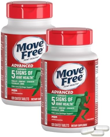 Move Free Advanced Plus MSM Coated Tablets, Joint Health Supplement with Glucosamine and Chondroitin, 120 Count, Pack of 2 by MoveFree