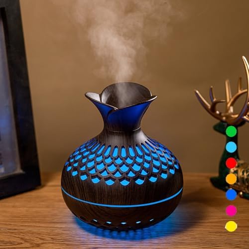 Colorful Cool Mini Humidifier, Flower Shape USB Personal Desktop Humidifier for Car, Office Room, Bedroom,etc. 2 Mist Modes, 7 colors,Super Quiet (Darkwood) by Vromoon