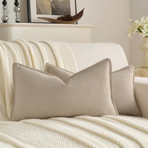 FUTEI Pack of 2 Chenille Throw Pillow Covers 12x20 Inch, Oatmeal by FUTEI
