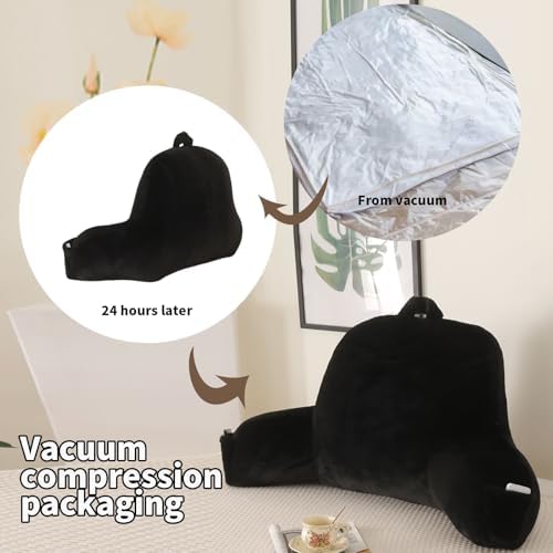 Soft Reading Pillow for Bed with Arms,Middle,Black,Faux Fur - Image 4