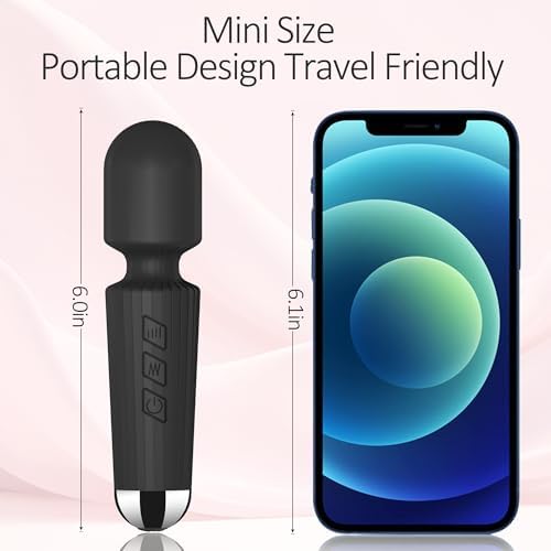 Personal Mini Quiet Massager 20 Vibration Wand Modes 8 Intensity, Portable Handheld Massage for Neck Shoulder Back, Deep Tissue Relief, Cordless & Travel-Friendly (Black) - Image 2