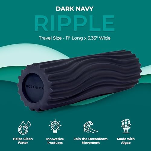 Oceanfoam Ripple Travel Foam Roller (11" x 3.35") Firm Mini Foam Roller for Physical Therapy, Deep Tissue Massage, Back Pain, High Density, Ergonomic Wave Textured, Yoga, Pilates, Exercise (Dark Navy) - Image 3