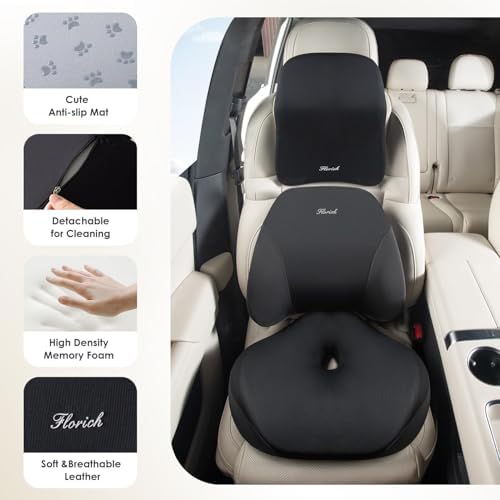 FLORICH Upgraded 3-in-1 Memory Foam Car Seat Cushion Set with Lumbar Support & Neck Pillow, Washable Driving Seat Cushion for Back & Sciatica Pain Relief, Non-Slip Seat Cushion for Car, Office-Black - Image 6