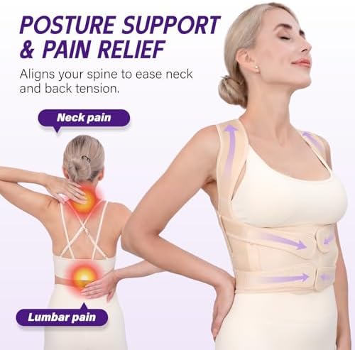Back Brace Posture Corrector for Women & Men, Adjustable Full Back Support, Shoulder Straightener for Upper & Lower Back Pain Relief-Scoliosis, Hunchback, Waist Trainer (Small, Beige) - Image 2