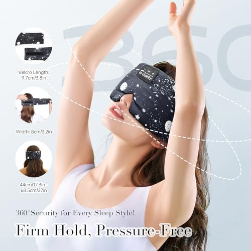 LC-dolida Sleep Mask with Bluetooth Headphones, Extra Large Silk Eye Mask for Sleeping Side Day Sleepers, Sleep Headphones Bluetooth 5.4 for Women Men with Thin Speaker, Blackout, Comfort, Microphone - Image 5
