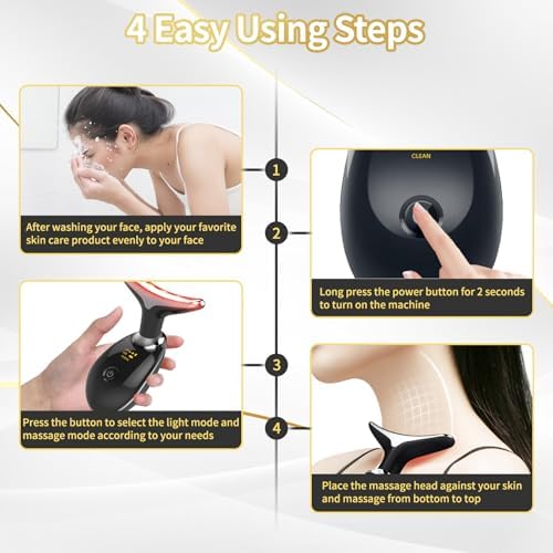 Portable Face Beauty Device, 7 Color Portable Face Massager Tool for Skin Care, Based on Triple Action LED, Thermal, and Vibration Technologies, at Home Skin Care Face Sculpting Tool(Glossy Black) - Image 6