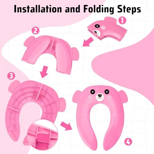 Maliton Foldable Travel Potty Training Seat for Toddlers, Pink Bear - Image 4