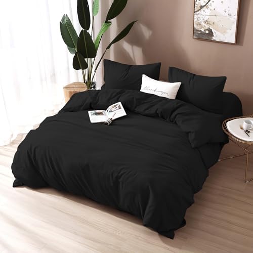 F.Y.Dreams 100% Washed Cotton Duvet Cover for Weighted Blanket 80x87 inches with 16 Ties, Zipper on Long Side/Carbon Black/Just Duvet Cover - Image 2